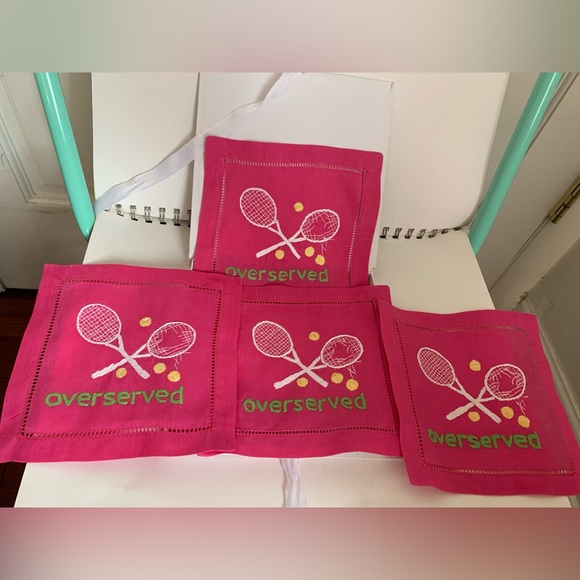 August Dining Set Of 4 Linen Hemstitched Pink Cocktail